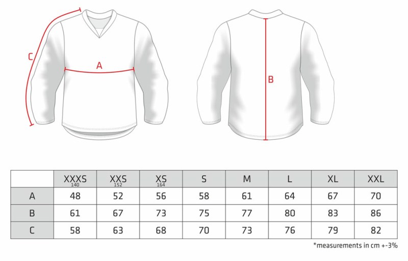 Veľkostná tabuľka hokejový dres